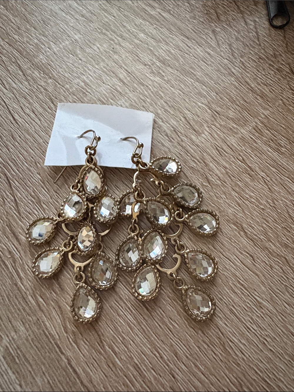 Gold Tone and Rhinestone Chandelier Earrings